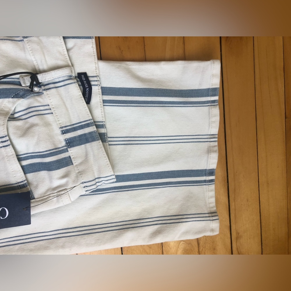 NWT CHAMPS Blue White Striped Jeans Flare Leg Size 14 32 Some Stretch Bootcut - Picture 10 of 12